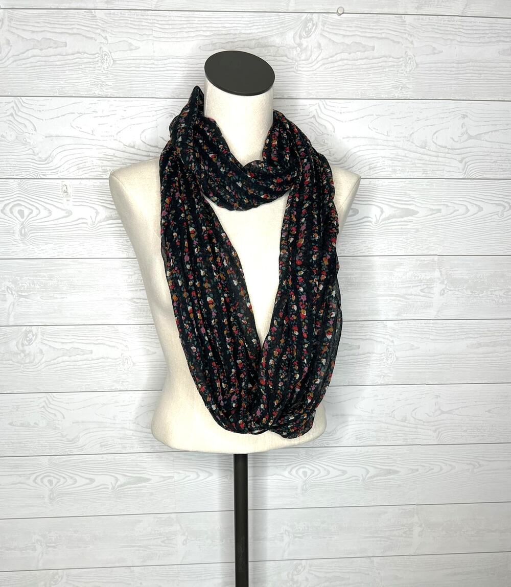Loft black floral infinity scarf NWOT